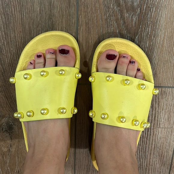Stuart Weitzman Shoes - Yellow Stuart Whitman  pearl slides